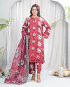 Crimson Charm 3 Piece Printed Stitched Suit