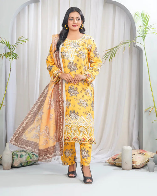 Sunset Bloom 3 Piece Stitched Printed Suit
