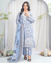 Sky Blossom 3 Piece Printed Stitched Suit