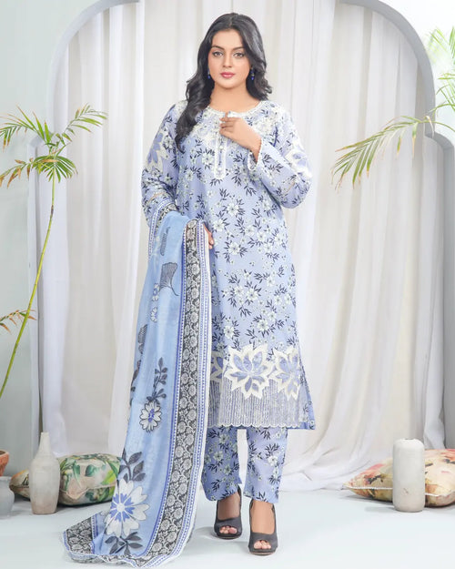 Sky Blossom 3 Piece Printed Stitched Suit